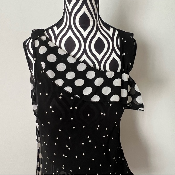 Vintage 90s Y2K Asymmetrical Tiered Polka Dot Baranda Top - Picture 3 of 15